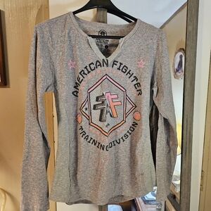 Womens American Fighter Heather Gray Sweatshirt with Pink Accents